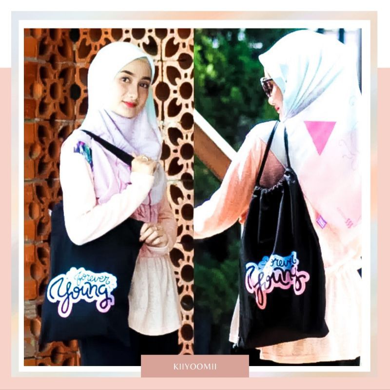 Totebag / String bag ransel serut sablon  FOREVER YOUNG / kpop / korea || Kiiyoomii