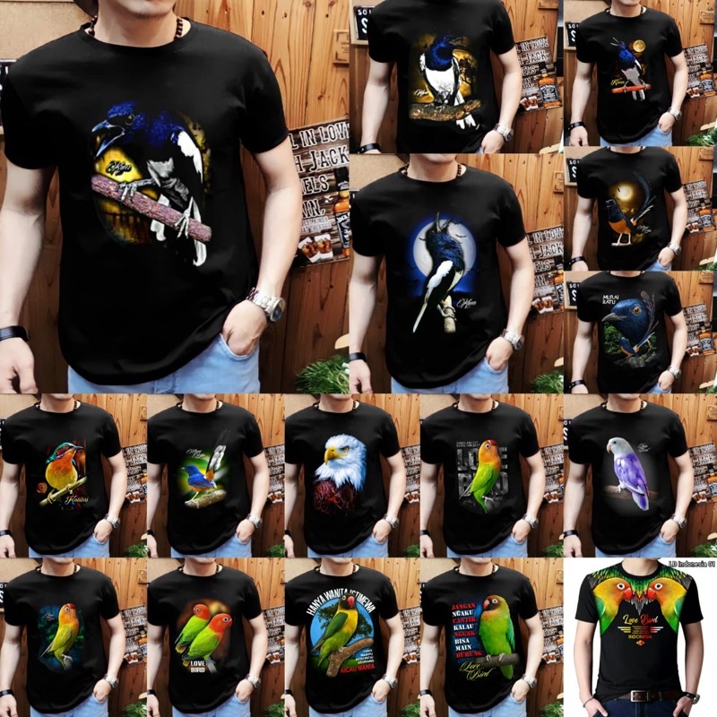 Kaos Pria Lengan Pendek / Burung Murai MB-07 / UK L-XL / Shalch trendy