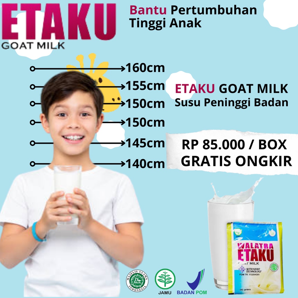 

Susu Kambing Bubuk Etawa - Walatra Etaku Susu Kambing- Susu Peninggi Badan Anak - Susu Kambing Bubuk Asli - Peninggi Badan Anak Alami - Etaku Susu Kambing / Etawa Etaku / Susu Kambing Bubuk Asli 100% Original With Nano Technology Gratis Ongkir