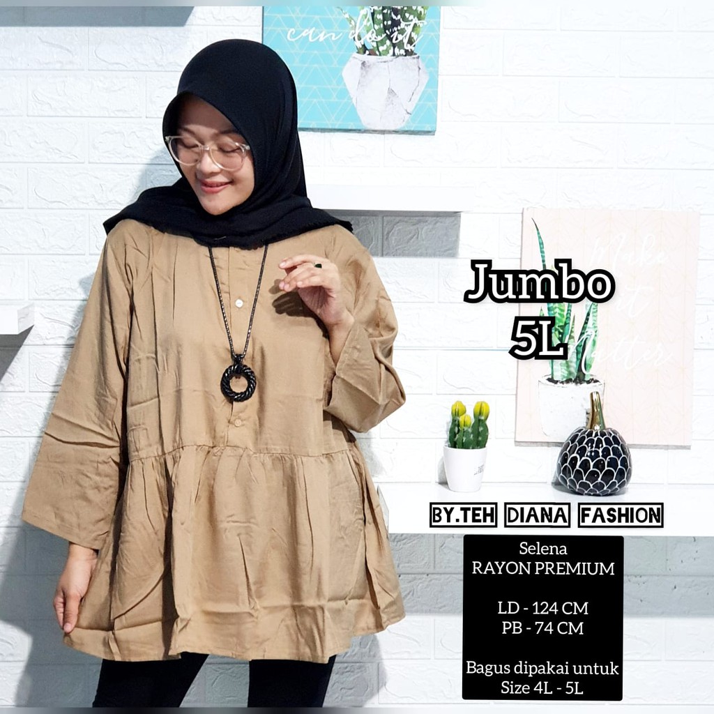 Atasan Wanita Jumbo / Blouse Wanita Jumbo / Baju Atasan Wanita Jumbo Model Selena Rayon Polos Ld 124-Mocca