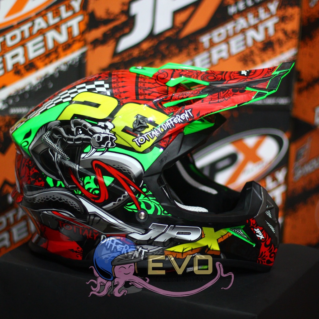 HELM JPX CROSS_SERI X16 - FLUO GREEN GLOSS + GOOGLE SNAIL (ONGKIR 2 KG) HELM JPX TERBARU