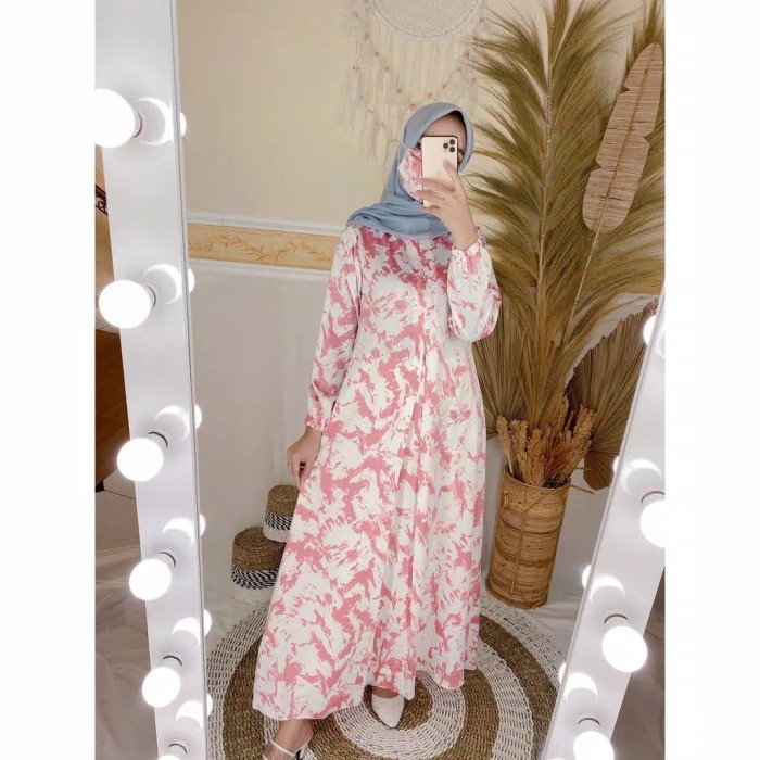 baju muslim wanita terbaru 2021 gamis cleo maxi motif maxmara lux - dusty
