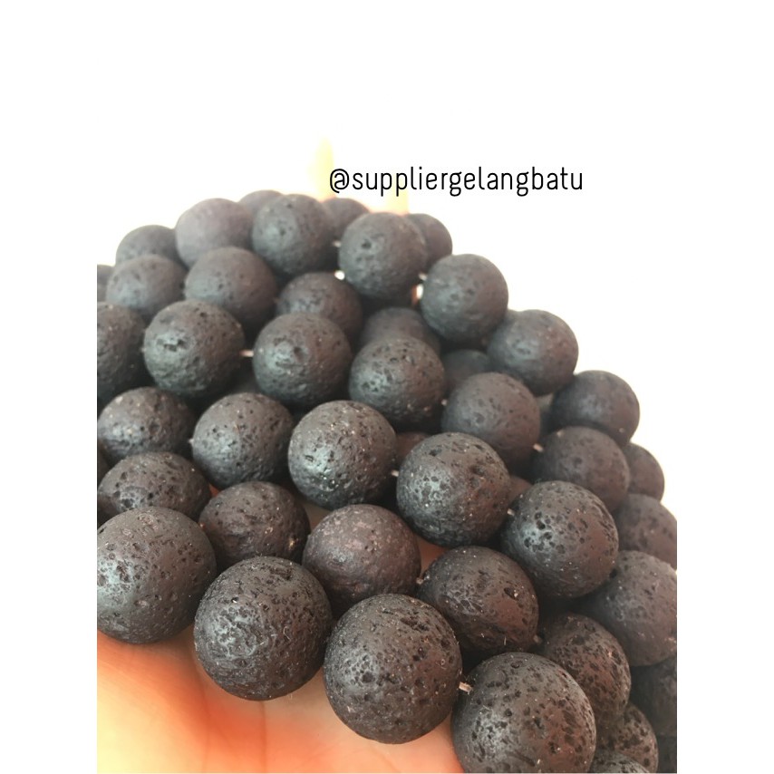 bahan rencengan lava stone kalung gelang 16mm larva merapi akik hitam gelap supplier aksesoris craft