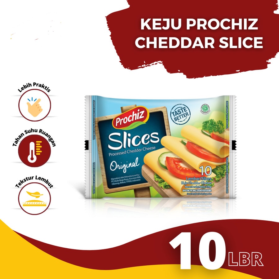 CHEDDAR CHEESE SLICE PROCHIZ ISI 10 KEJU LEMBARAN HALAL