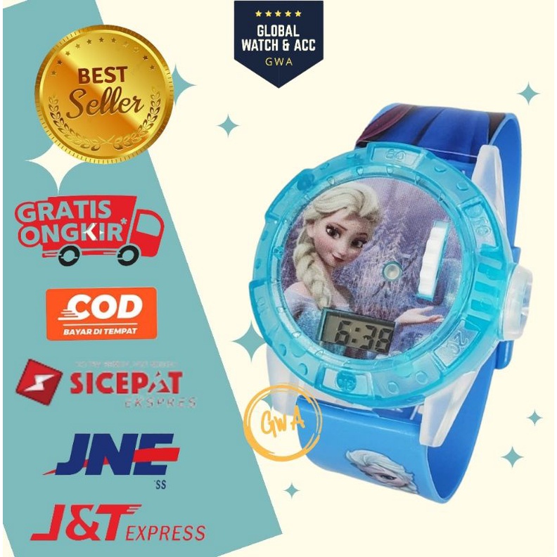 Jam tangan anak laser musik karakter Frozen Hello kitty Sofia