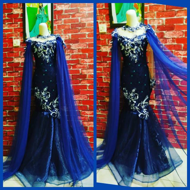 baju penyanyi/baju singer/baju wedding/navy 3D selendangg