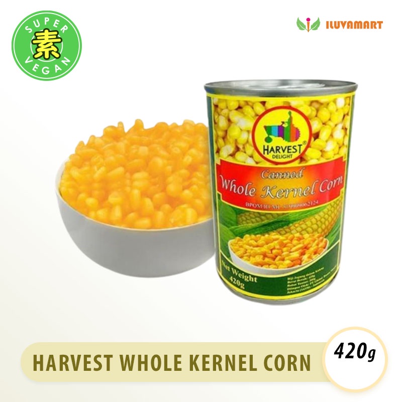 

HARVEST Delight Canned WHOLE Kernel CORN 420gr Biji Jagung Kaleng Butiran pipilan siap masak