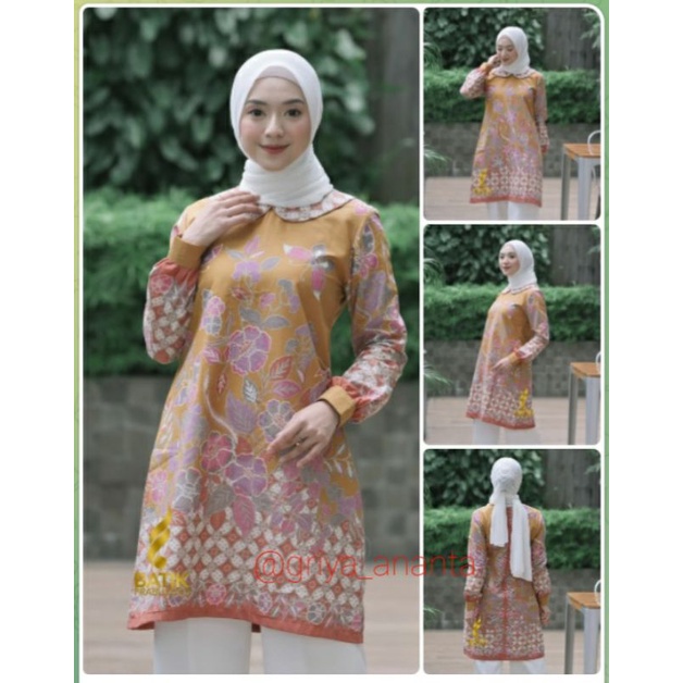 TUNIK BATIK MODERN MOTIF ARIYANTI ORI BATIK PRABUSENO ATASAN KERJA BATIK WANITA BAJU BATIK SERAGAMAN