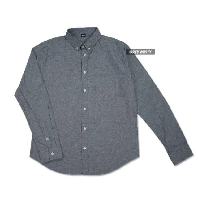 Kemeja Polos Pria Lengan Panjang Slim fit Cotton Oxford - Kemeja Polos Panjang Grey Misty