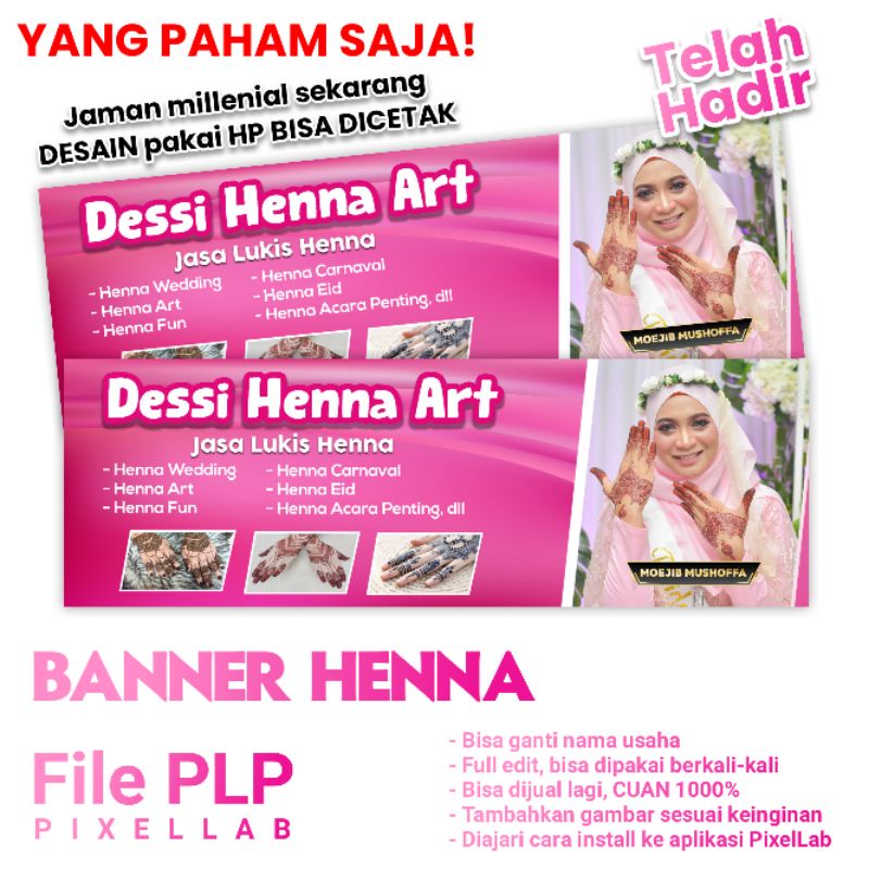 Desain Banner Jualan Jasa Usaha Henna Template Banner PixelLab PLP Mudah diedit Sendiri di HP Androi