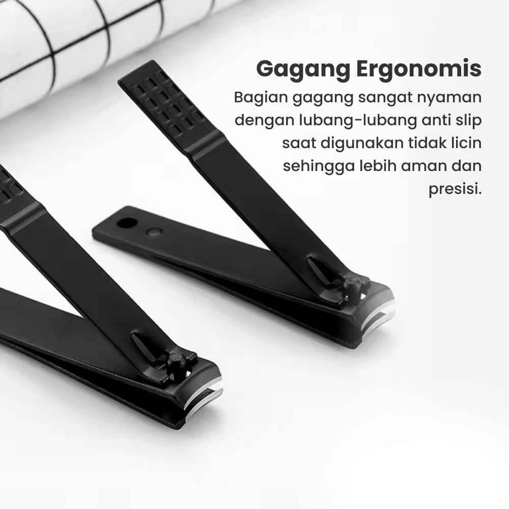 Gunting Kuku Hitam Stainless Steel Anti Slip - Alat Potong Kuku Manicure Pedicure Tajam Nail Clipper Premium F812