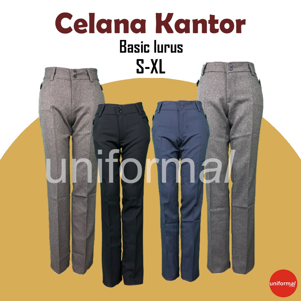 Celana Kantor Wanita Kerja Kancing Saku Ukuran S M L XL Bahan Gabardine Hitam Cream Abu Navy Mocca / Dasar / Formal / Kantor / Kantoran / Lurus / Slimfit / Termurah / Terlaris Murah