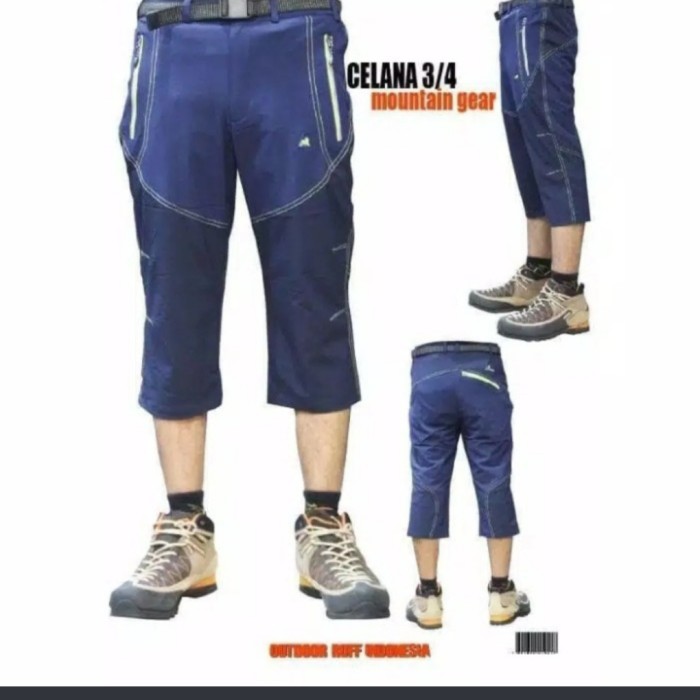 Celana 7/8 Mountain Gear 3/4 Gunung Pendek Quick dry Pria Cargo Outdoo - Biru, 34