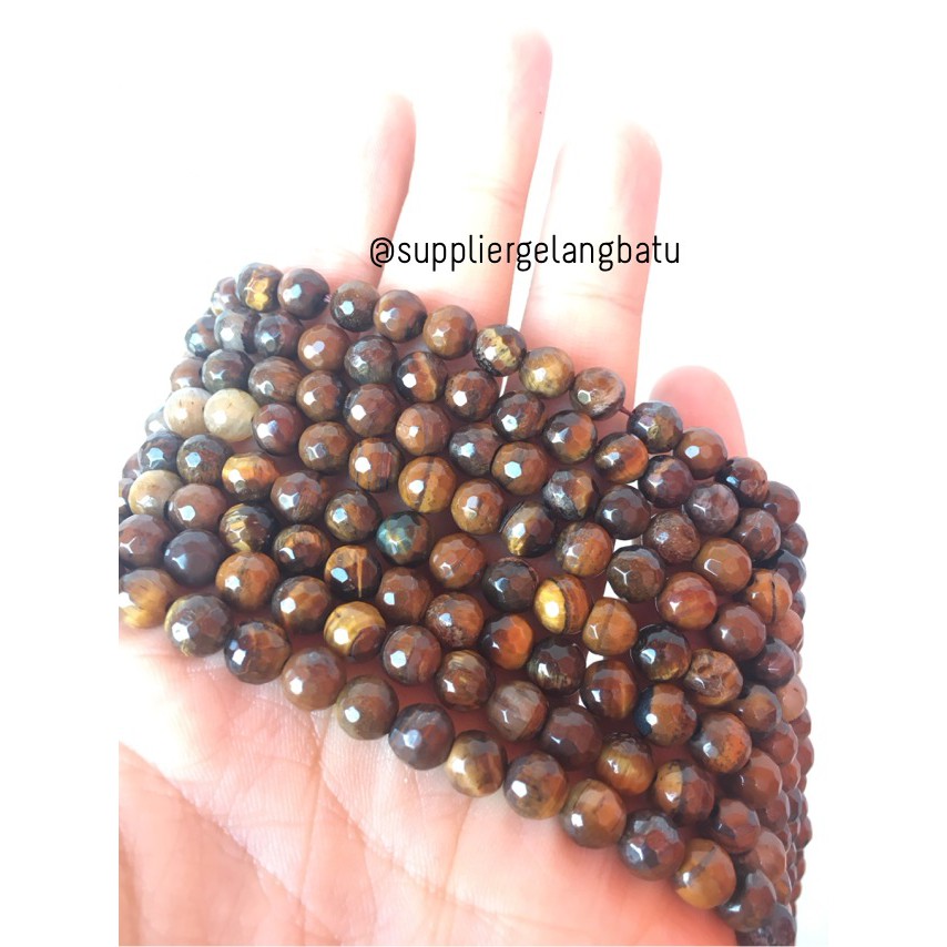 Batu brown tiger eye FACET 6mm CUTTING mata singa harimau cokelat akik aksesoris fashion perlengkap