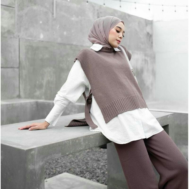 Outer Rajut Wanita/Rompi Tali Samping/Vest Tali Samping