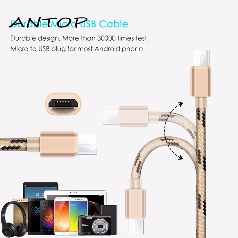 Micro Usb Cable Nylon Braided Data Sync Cord Charger Cables Samsung Huawei ANTOP