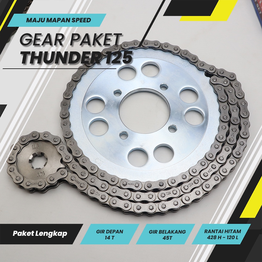Gear Set Thunder 125 14T/45T 428H-120L Model SSS Merk KC Premier ( Black Series ) / gir set thunder 