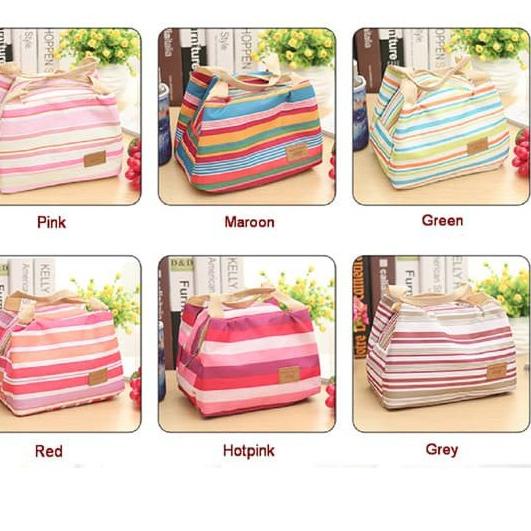 Wow Murah Meriah.. Cooler Bag Salur Lunch Bag Motif Garis  Insulated Lunch Bags Tas Bekal Anak Sekol