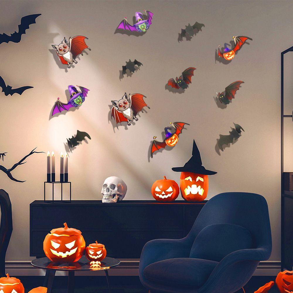 Solighter 12 Pcs Halloween Bat Stiker Hadiah Festival Perlengkapan Pesta Ornamen Kartun Labu