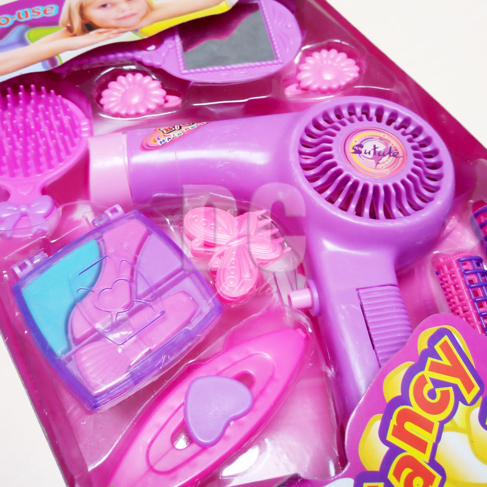 Fancy Kit Mainan Alat Kecantikan Salon Makeup Hair Dryer Sisir Cermin Jepit Dandan Rias