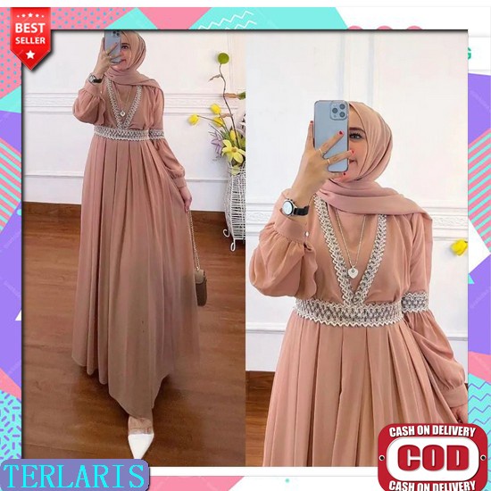 Baju Dewasa Gamis Brukat Malika Hitam Terbaru Best Seller Simple Nyaman Kekinian Maxi Busui Kancing 