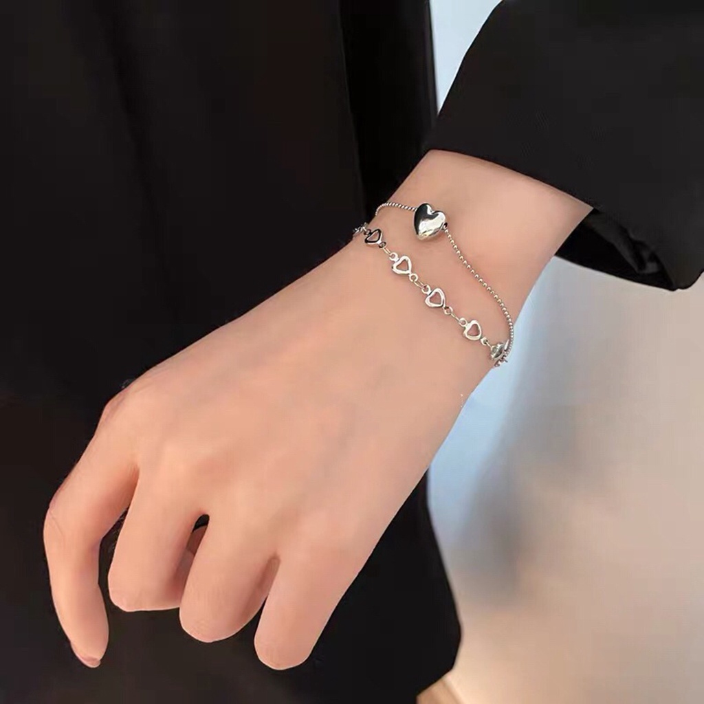 Ins Gelang Tangan Rantai Lapis Silver Aksen Hati Hollow Untuk Wanita