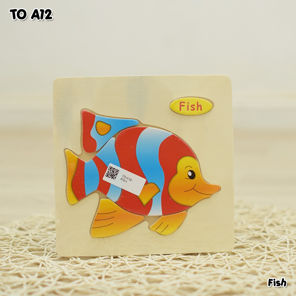 Mainan Puzzle Kayu TO-A12 tebal AMAN Besar & Kecil lucu Mainan Edukasi Edukatif genggam motorik Anak bayi balita Kids toys murah bagus-(A12) Fish