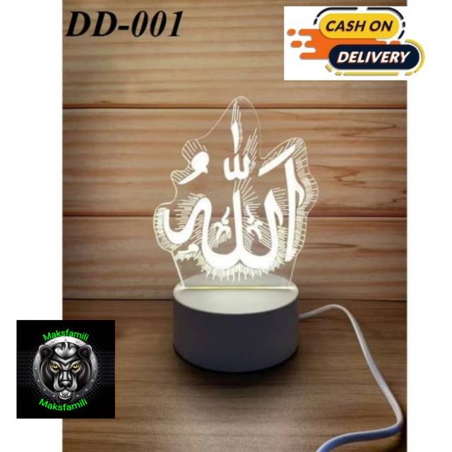 COD Lampu  Tidur Hias  LED 3D  Transparan 3 lampu  ALLAH Hello 