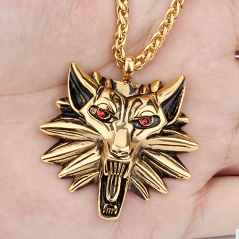 Kalung Rantai dengan Liontin Bentuk Serigala Mata Merah Gaya Punk Vintage untuk Pria / Wanita