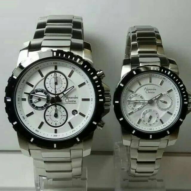 JAM TANGAN COUPLE ALEXANDRE CHRISTIE AC 6141 PASANGAN SILVER WHITE / RANTAI SILVER WHITE ORIGINAL