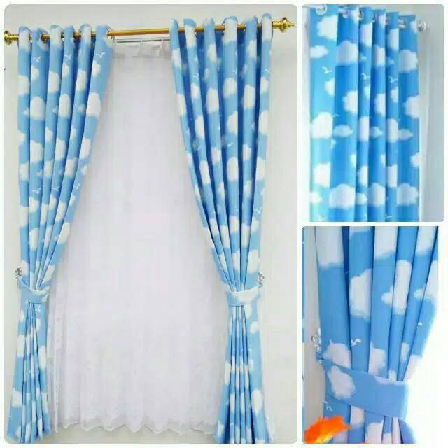 Gorden blackout blazer awan biru ukuran 100×200 pintu jendela smokring silper