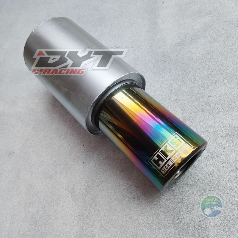 Knalpot mobil racing HKS gronel pelangi ujung stainless tabung galvanis spek suara bass adem untuk s