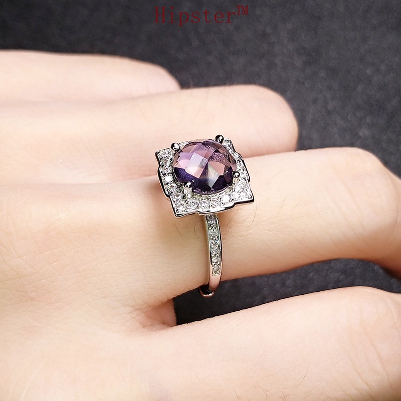 Hot Sale Punk Simple Personality Inlaid Purple Gemstone Square Ring