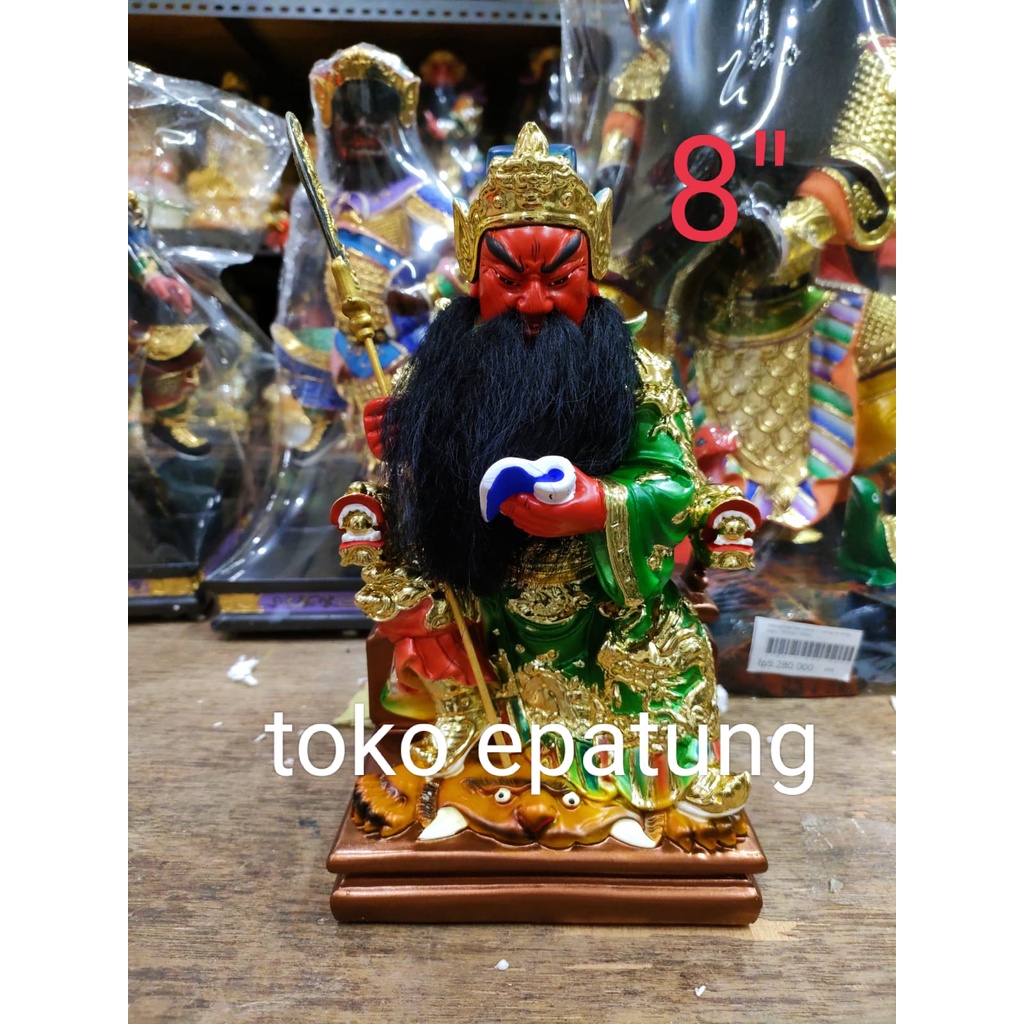 patung dewa kwan kong / kwan kung / guan yu - duduk - fiber - 8 inch