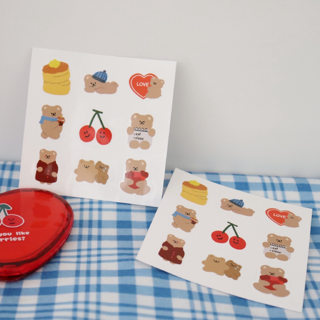 Korea ins lucu cherry bear PVC stiker akun tangan stiker ponsel tahan air komputer