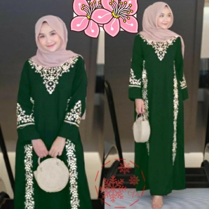 Gamis Wanita Gamis Aurel Hijau Botol Baju Lebaran Abaya Remaja Trendy Terbaru At