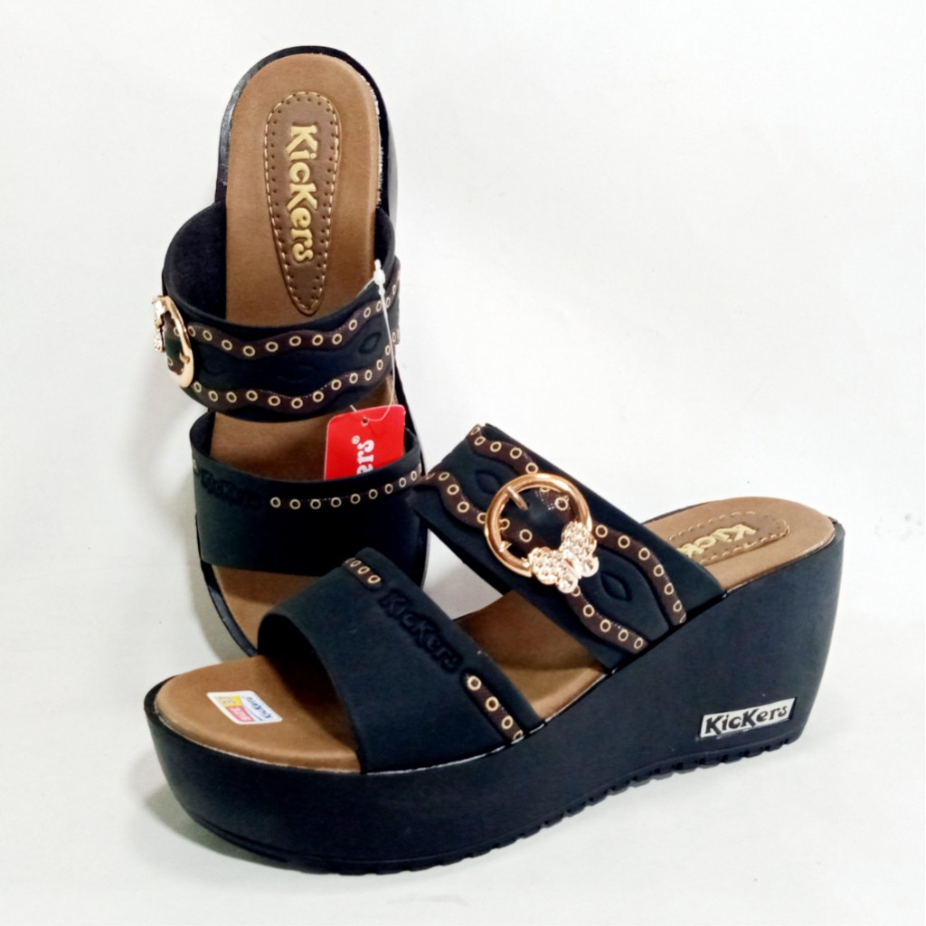 Kickers CB.02 Sandal Wanita Selop Wedges Tebal Hak 7cm Size 37-40