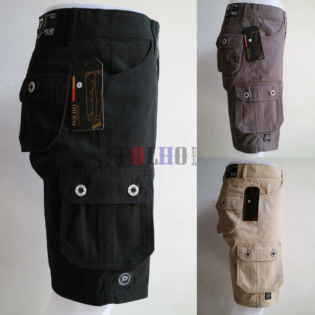 Celana Cargo Pendek POLHO Premium Bahan Twill Swidding Tebal Halus Distro Quality