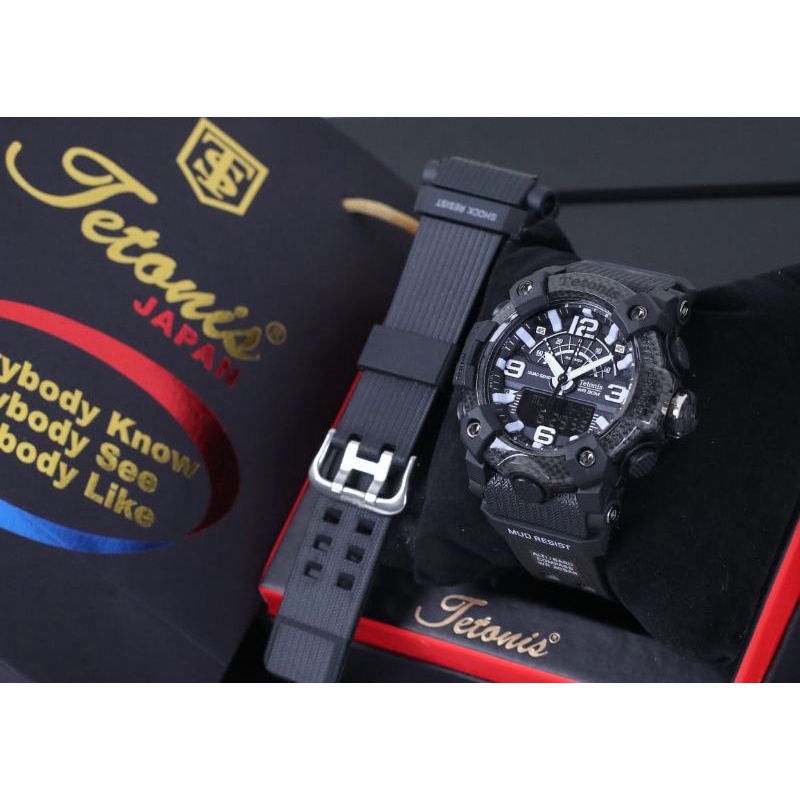 [COD] Jam Tangan Pria Sport TETONIS 1258 DUALTIME Free Tali Rubber & Box Ori