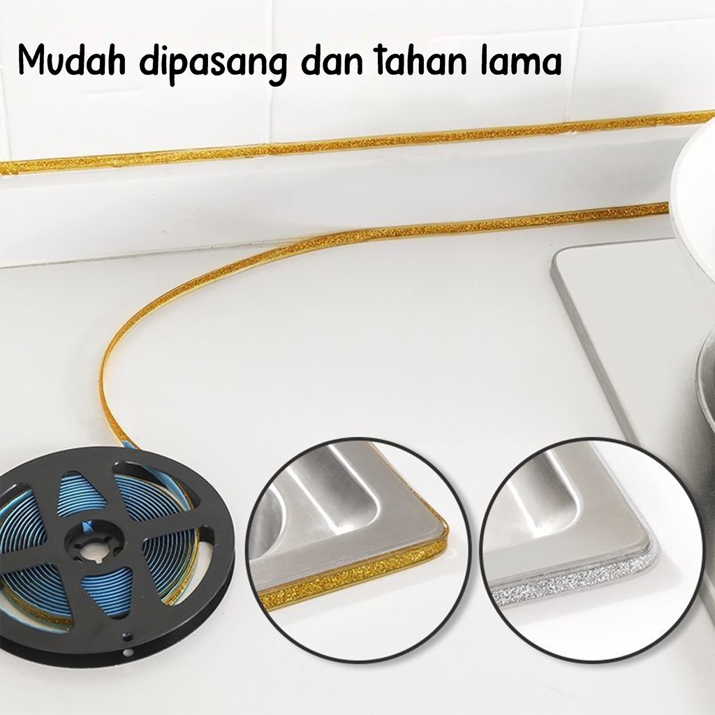 List/Tape/Perekat Stiker Anti Jamur Air Minyak PVC Wastafel Dapur Kamar Mandi List Plafon