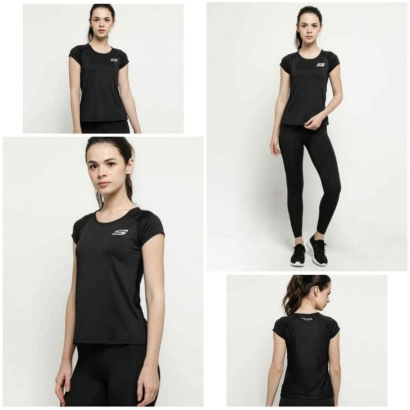 Skechers Woman Original Sport Tee Baju Kaos Olahraga Wanita Gym Fitness Yoga Senam Lari Sepeda