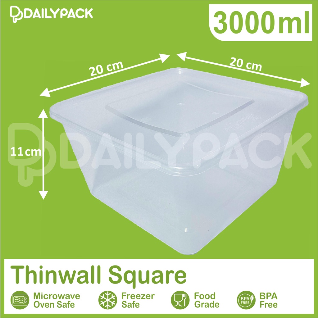 Thinwall SQUARE 3000 ml / KOTAK /Food Container / Kotak Makan Plastik