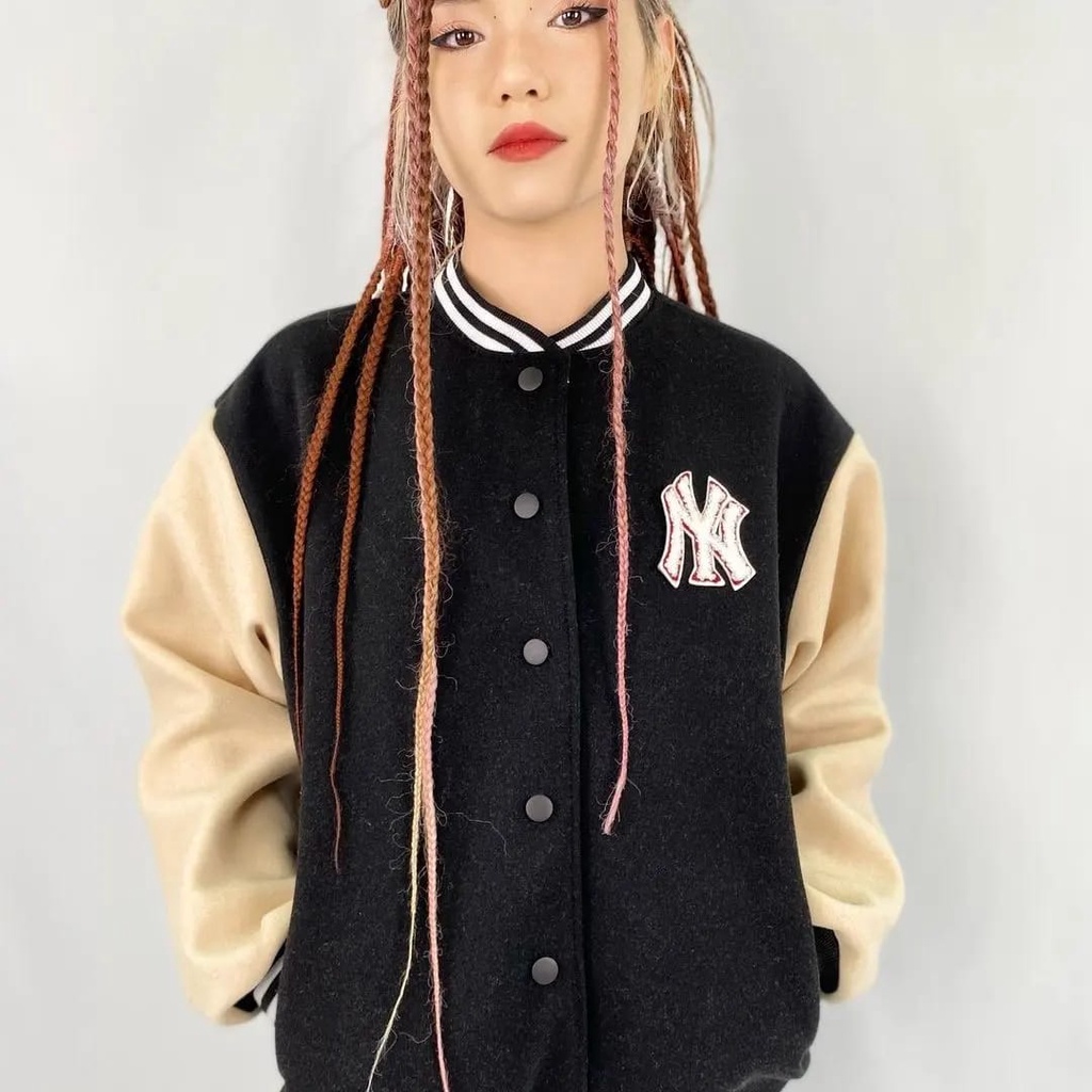 COD  NY Baseball Jaket Varsity Outerwear Jaket Matt Fleece Tebal OOTD Casual l Jacket Two Tone Colors