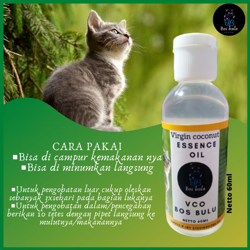 Bos bulu vco minyak virgin coconut essence oil obat vitamin jamur cacing scabies parasit penyakit kulit luka kucing 60ml