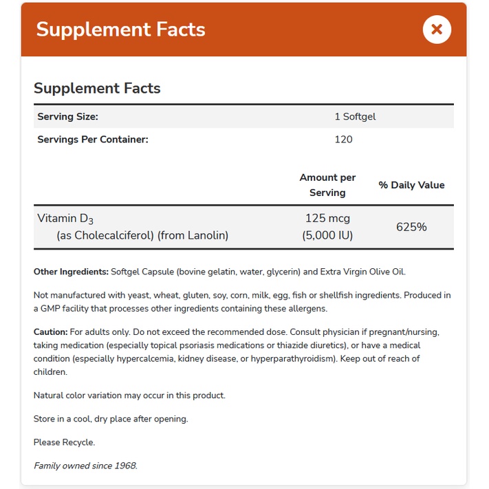 NOW FOODS Vitamin D3 5000 IU High Potency 120 softgel - Vit D Impor MADE IN USA
