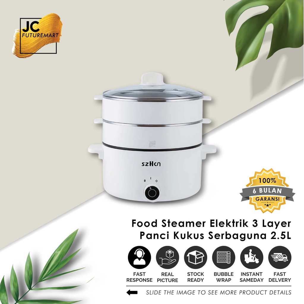 FOOD STEAMER ELECTRIC 3 LAYERS 2.5L | PANCI KUKUS LISTRIK JZ-22 - Putih