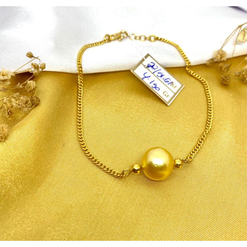 BERSERTIFIKAT GELANG MUTIARA LAUT LOMBOK GRADE A ASLI EMAS 22 KARAT GELANG EMAS SIMPEL ELEGAN