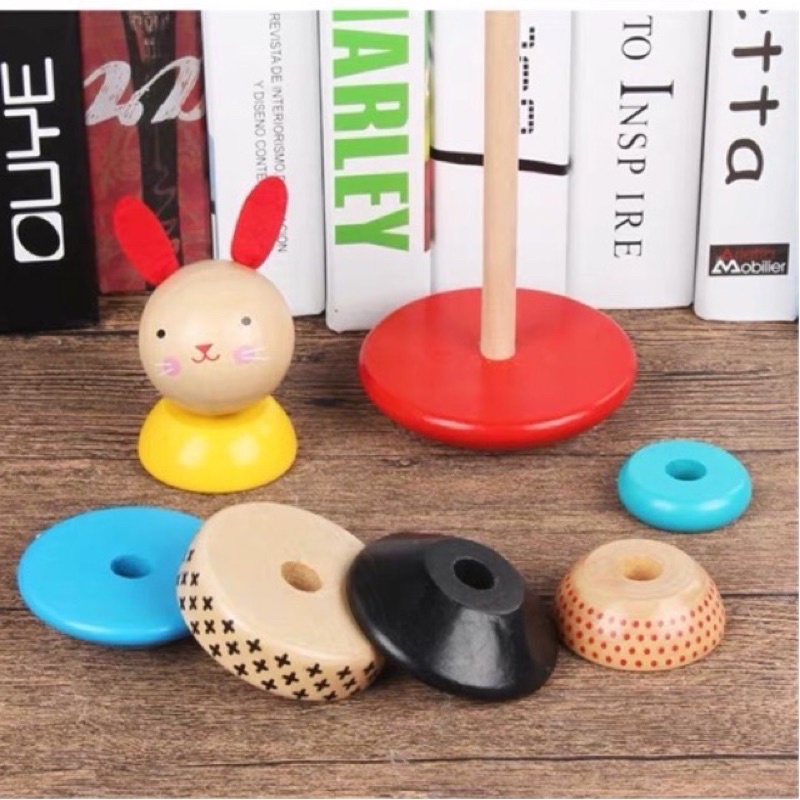 Rabbit stacking rainbow tower toys - Wooden toys Mainan motorik anak -kado anak - hadiah anak