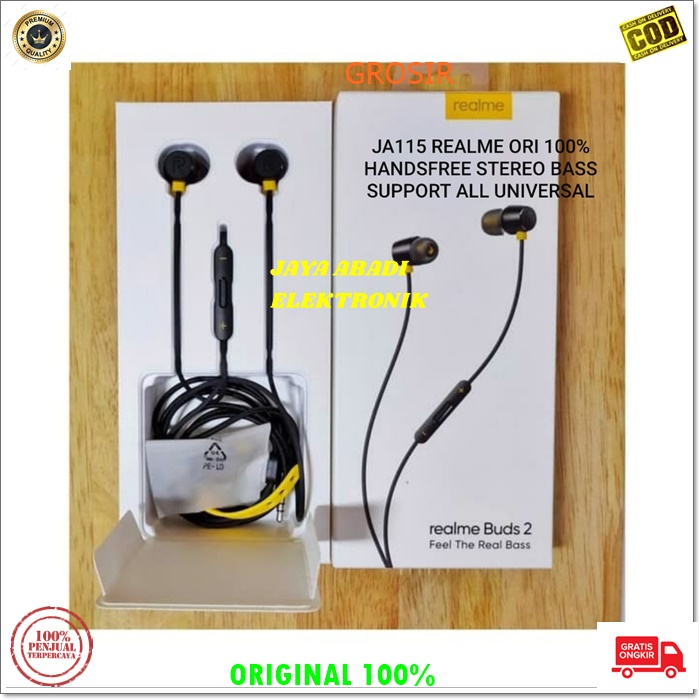 J115 REALME HANDSFREE EARBUD MUSIK CALL AUDIO DOUBLE BASS DUAL BASS MIC KABEL ERAPHONE HANDPHONE AUDIO SUARA SMULE KARAOKE MULTI UNIVERSAL BISA UNTUK SEGALA JENIS HANDPHONE PC TAB LAPTOP DLL TERDAPAT UNTUK TELPON DAN TOMBOL VOLUME UNTUK MENGATUR SUARA