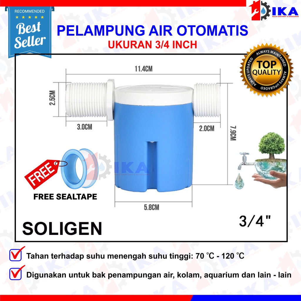 Pelampung Keran Otomatis SOLIGEN ASLI 1/2&quot; dan 3/4&quot; Water Control Pelampung Toren Pelampung Tandon Pelampung Otomatis SOLIGEN Keran Kran Kolam Air Bak Toren Torrent 1/2&quot; 3/4&quot; 1&quot; Inci Inch PVC YG 1101